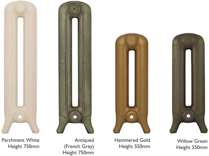 Peerless radiator sections in various painted finishes