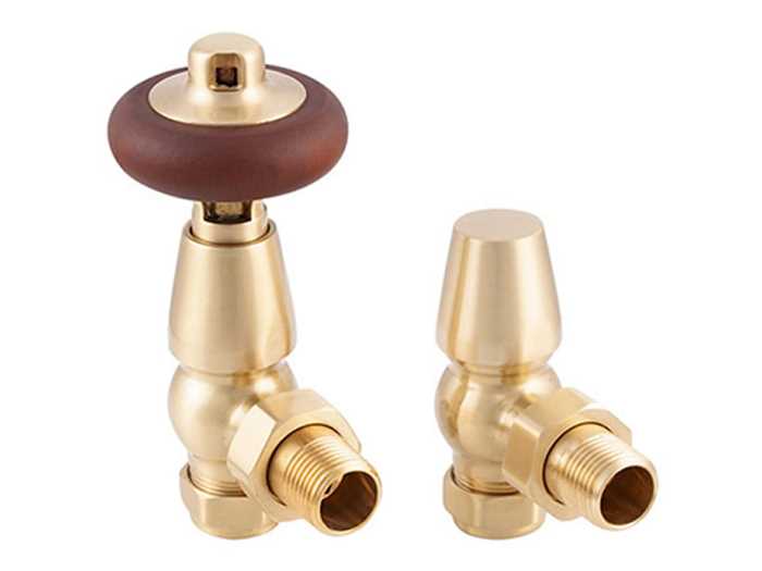 Kingsgrove Angled Thermostatic Radiator Valve Brushed Brass Lacquered