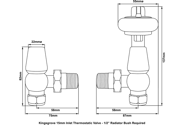 kingsgrove thermostatic valve measurements