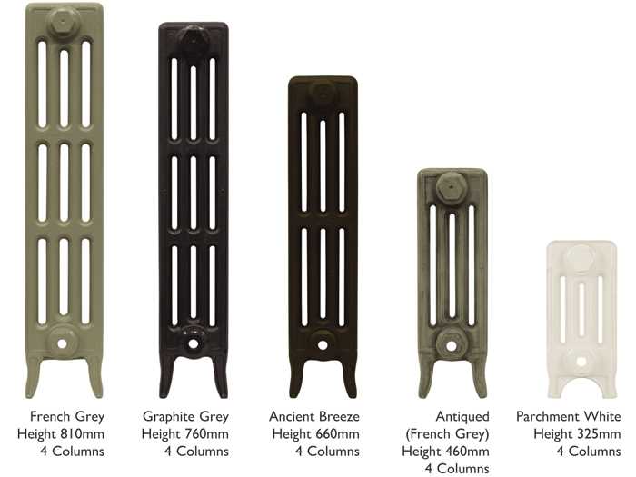 Victorian 4 column cast iron radiators in various heights and paint finishes