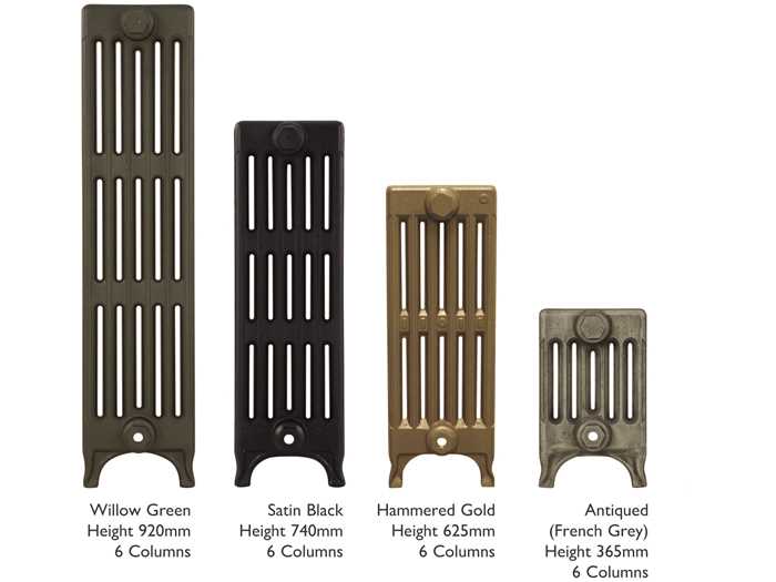 Victorian 6 column cast iron radiator sections in various painted finishes