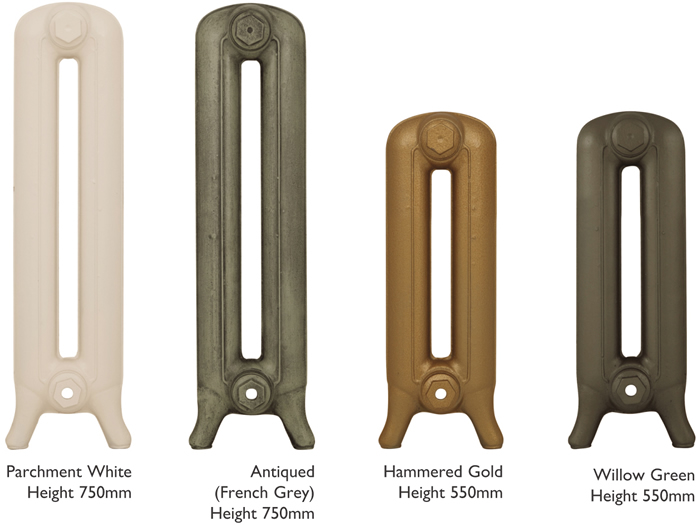 Peerless radiator sections in various painted finishes