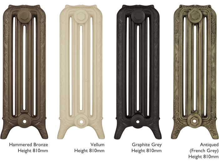 Ribbon 4 column cast iron radiator sections in various painted finishes