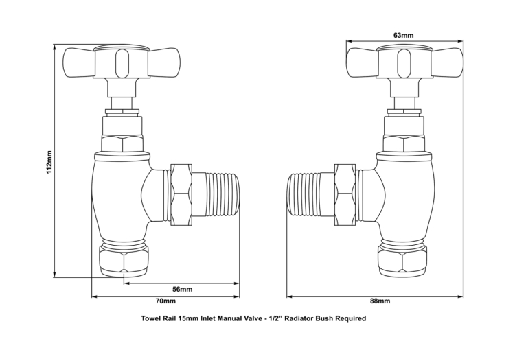 Towel Rail Manual Valve Measurements