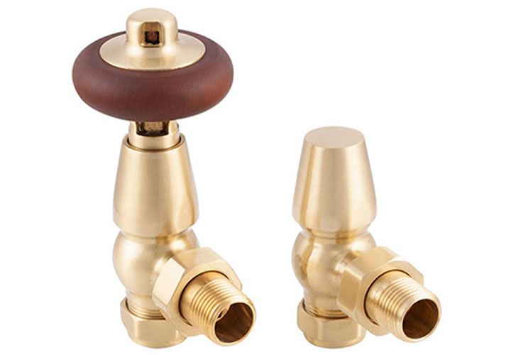 Kingsgrove Angled Thermostatic Radiator Valve Brushed Brass Lacquered Range