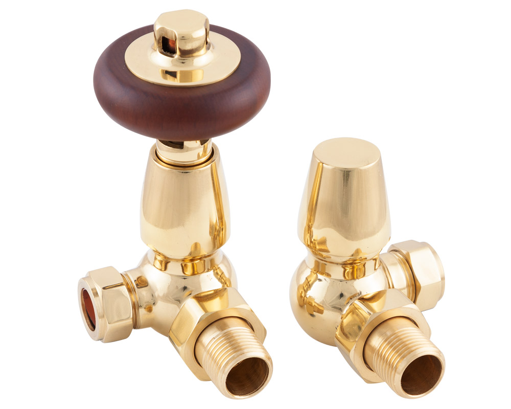 Kingsgrove Corner Thermostatic Radiator Valve Brass Lacquered