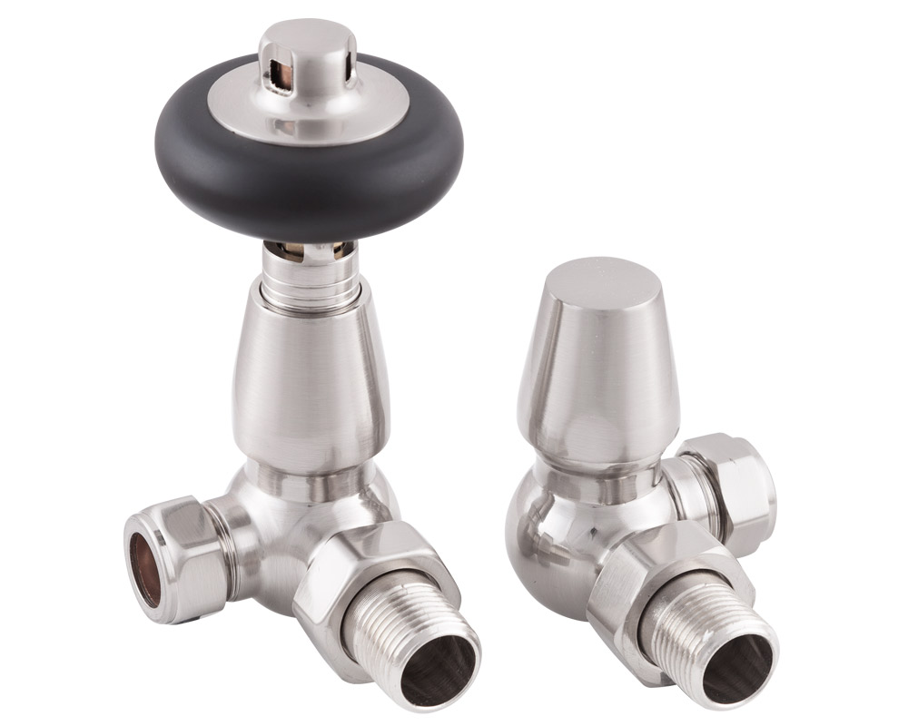 Kingsgrove Corner Thermostatic Radiator Valve Satin Nickel