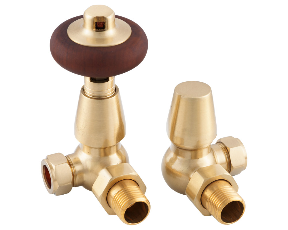 Kingsgrove Corner Thermostatic Radiator Valve Brushed Brass Lacquered