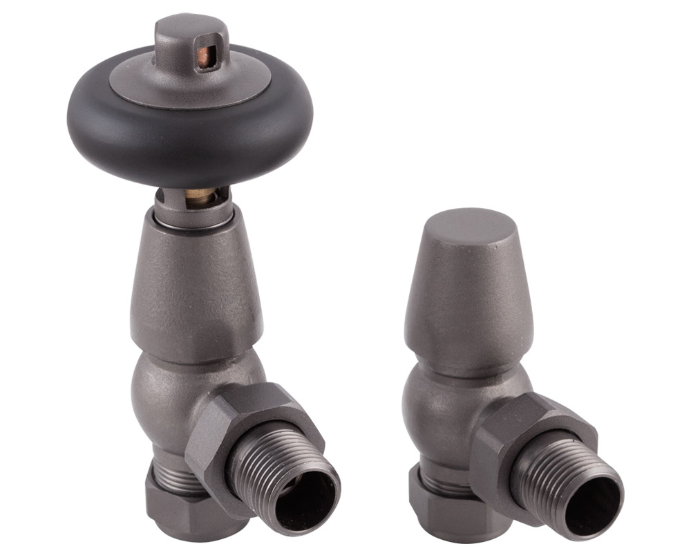 Kingsgrove Angled Thermostatic Radiator Valve Pewter