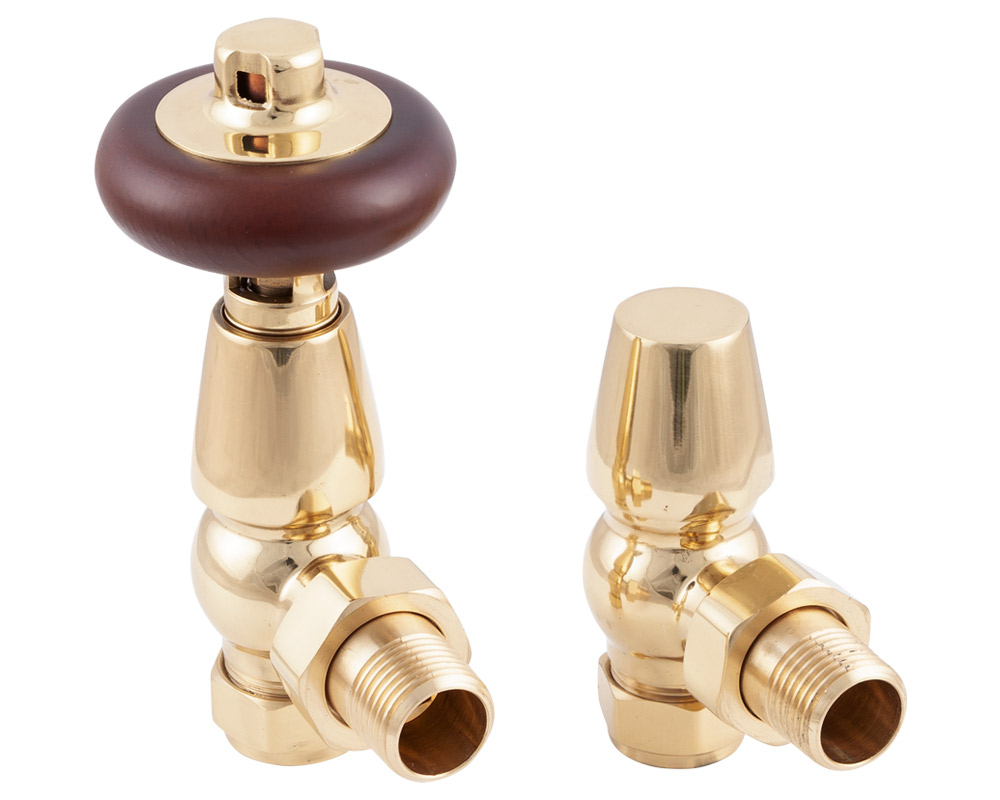 Kingsgrove Angled Thermostatic Radiator Valve Brass Lacquered