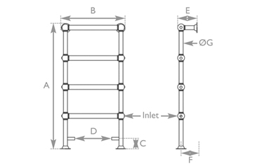 Colossus Floor Mounted Towel Rail 1300X650 Dimensions