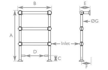 Colossus Floor Mounted Towel Rail 1000X650 Dimensions
