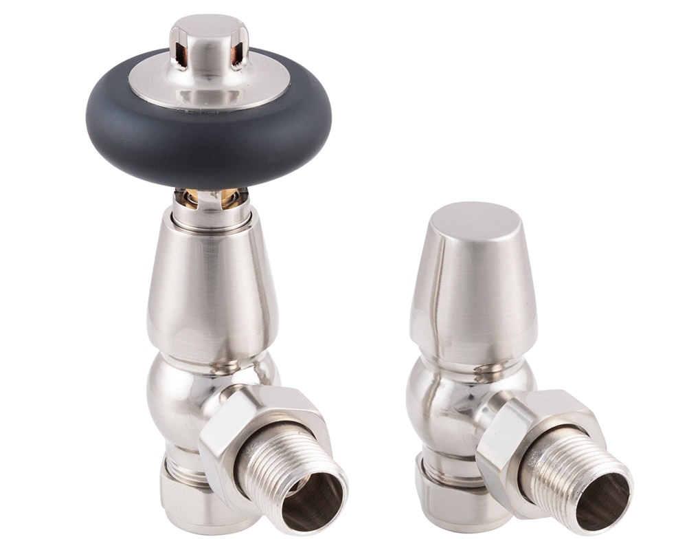 Kingsgrove Angled Thermostatic Radiator Valve Satin Nickel
