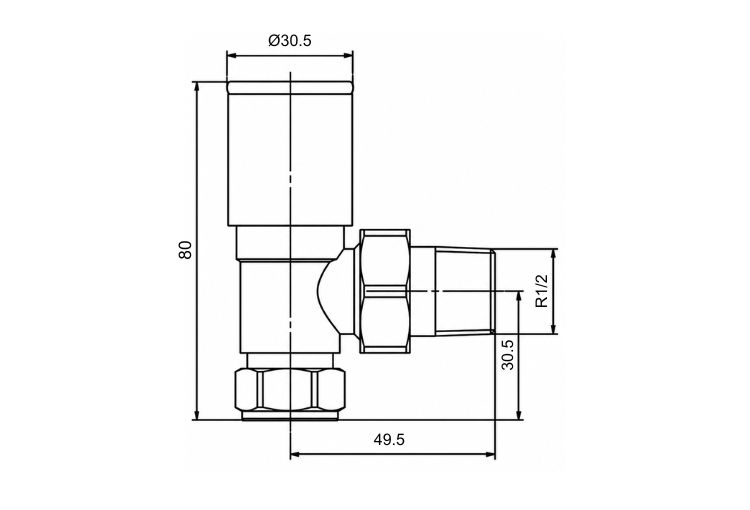 Angled Towel Rail Valve.Dimensions